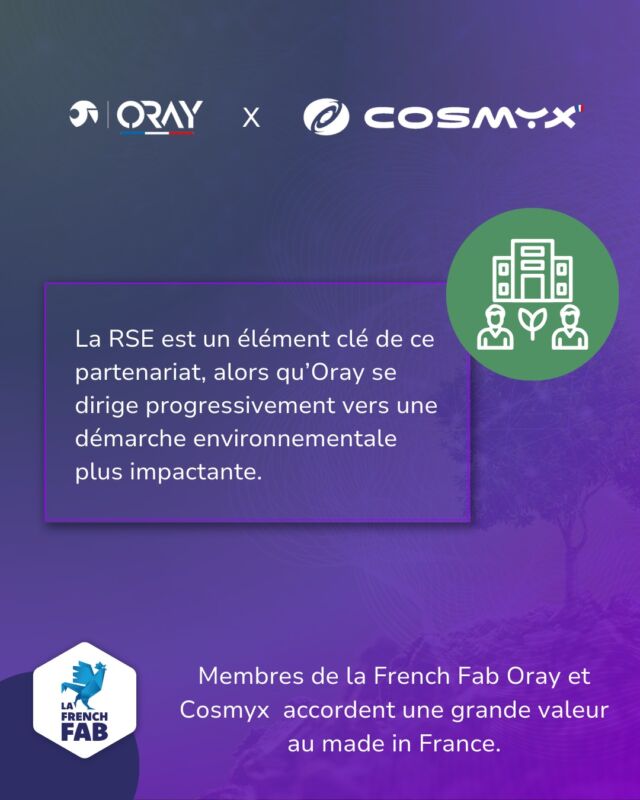 Made in France x RSE !

C’est sur ces deux valeurs communes que repose le partenariat entre Oray et Cosmyx 3D.

🇫🇷 Oray choisit de collaborer avec avec Cosmyx 3D qui fait tout comme elle partie de la French Fab, gage de qualité de produit et de service et du savoir-faire français.

🌱Mais c’est aussi sur la question environnementale (impact de l’activité sur l’environnement, empreinte carbone) que se concentrent les deux entreprises. Dans cette démarche, Oray prévoit de concevoir et de produire des pièces pour son service après-vente grâce à l’imprimante 3D NOVA pour améliorer la réparabilité de sa gamme existante.

#rse #oray #cosmyx #frenchfab