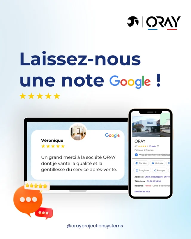 💬Un écran Oray installé chez vous ? Une expérience récente avec notre équipe ?

➡ Dites-nous ce que vous en avez pensé en laissant une note sur notre page Google ! 

Votre avis est important, il nous inspire pour vous proposer des produits et services toujours plus adaptés à vos besoins. 

Merci de votre confiance 💙