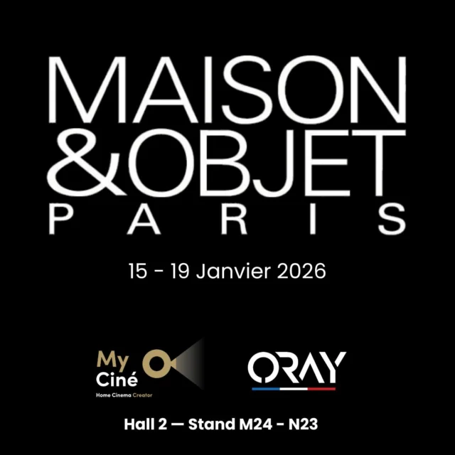 🎬 Nous sommes ravis de participer au salon Maison&Objet à Paris, aux côtés de notre partenaire MyCiné !
Du 15 au 19 janvier, rendez-vous Hall 2 – stands M24 et N23 pour vivre une expérience cinéma immersive : écrans, fauteuils et une salle spécialement imaginée par MyCiné pour l’occasion.
Ce sera aussi l’occasion de découvrir, notre dernière innovation, ShadO
Nous avons hâte d’échanger avec vous, de vous faire tester nos solutions et de partager un moment convivial sur le salon !
👉 Vous venez à Maison&Objet ? Passez nous voir