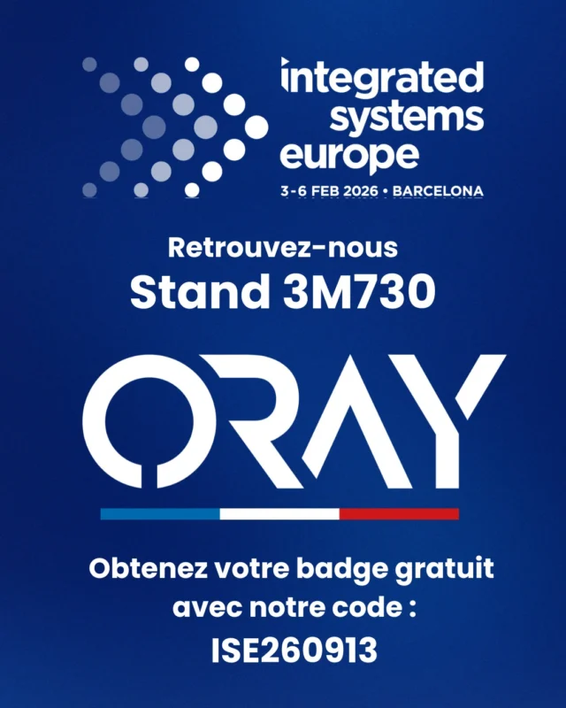 Du 3 au 6 février 2026, Oray participera au salon ISE (Integrated Systems Europe), le plus grand rendez-vous mondial dédié à l’intégration de systèmes audiovisuels et aux technologies de communication professionnelle.
📍 Lieu : Fira Barcelona, Espagne
📍 Stand : 3M730
À cette occasion, le salon réunira les acteurs majeurs du secteur autour des dernières innovations en projection, home cinéma et solutions audiovisuelles professionnelles. Ce sera l’opportunité d’assister à des démonstrations technologiques de pointe et d’échanger avec les experts du marché.
Chez Oray, nous accompagnons les professionnels dans la création d’expériences visuelles performantes et immersives. Venez découvrir nos solutions et nouveautés directement sur place.
🎟️ Profitez d’un badge gratuit grâce à notre code d’invitation ➡️ ISE260913 (à utiliser sur le site officiel de l’ISE) ou par notre lien direct :
https://register.visitcloud.com/survey/0hztq4lbmv5rp?actioncode=ISE260913