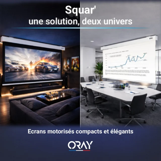 🎬 La gamme Squar’ ORAY : L'élégance et la performance au format compact

Vous cherchez une solution de projection qui sait se faire oublier sans compromis sur la qualité ? Découvrez les écrans Squar’HC et Squar’Pro, conçus pour une intégration parfaite, que ce soit dans votre salon ou vos bureaux.

📐 Un design pensé pour la discrétion
Grâce à leur carter carré ultra-compact en aluminium laqué blanc, ils s’adaptent à toutes les configurations : pose murale, au plafond ou encastrée en faux-plafond (option Sous-face+).

🛠 Une installation simplifiée à l'extrême
Le système Speed Solo permet une mise en place rapide et efficace, même par une seule personne.

🔋 NOUVEAUTÉ : La liberté du sans-fil
Pour aller encore plus loin dans la simplicité, la gamme Squar' est désormais disponible en version sur batterie. Affranchissez-vous des contraintes d'alimentation et des passages de câbles complexes : installez, projetez, profitez.

🔹 Squar’HC : L’immersion Cinéma
Le choix des passionnés de Home Cinéma.
• Contraste optimisé : Surface blanc mat, dos noir et cadrage noir.
• Formats : 16:9, 16:10, 4:3 (jusqu'à 3,42 m de base).

🔹 Squar’Pro : L’efficacité Professionnelle
Le standard pour les salles de réunion, de formation ou les ERP.
• Sécurité : Toile blanc mat certifiée non-feu M1.
• Polyvalence : Formats 16:10, 4:3, 1:1 (jusqu'à 3,50 m de base).

Avec la gamme Squar’, ORAY réconcilie design, fiabilité et liberté d'installation pour toutes vos configurations.

👉 Vous avez un projet d'équipement ? Contactez-nous pour découvrir nos solutions motorisées et sur batterie !

#ORAY #Projection #HomeCinema #Audiovisuel #Innovation #DesignInterieur #SmartOffice